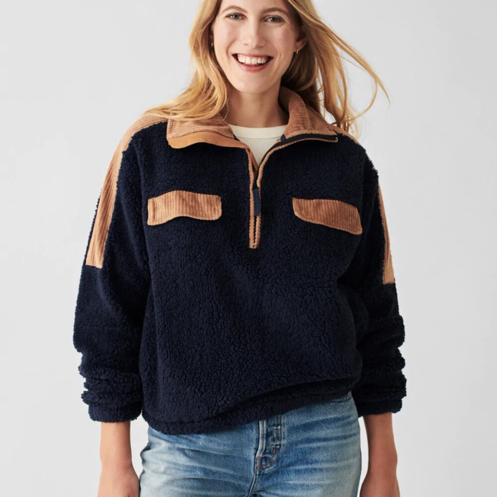 FAHERTY Pullover Womens Medium Cortina Fleece Half Zip‎ Corduroy Trim Jacket NWT